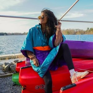 Free People Teal and Purple Cape Jacket